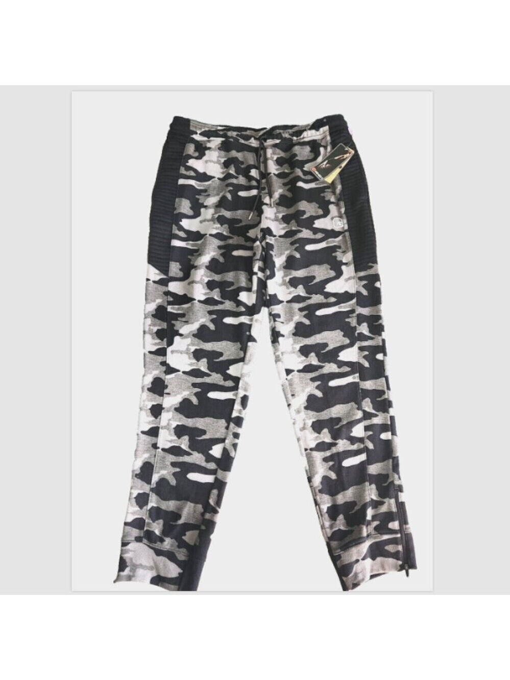 AND1 Jogging Pants Mens XL Black Camouflage Zippered Ankle Ribbed Side P…